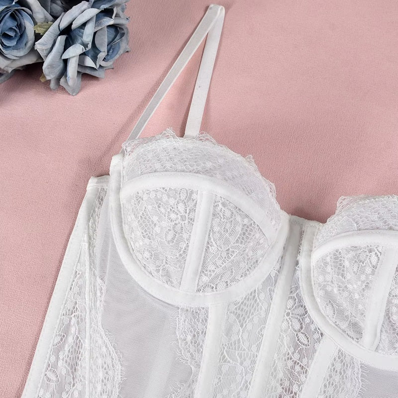 Curvear®️Top Seller Sexy Ladies Corset Tops Women Lace Overbust Bustier Underwire Bra Crop Top