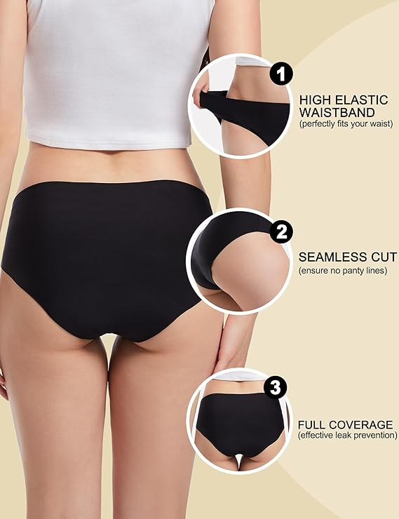 Women’s Period Panties – High Absorbency Leakproof Menstrual Underwear for Heavy Flow, Reusable Washable Cotton Briefs, Full Coverage Sanitary Protection – 5-Layer Absorption – Black