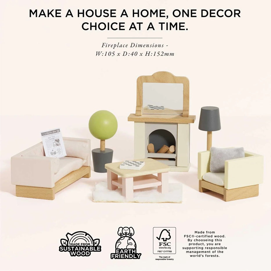 Wooden Dollhouse Furniture Miniature Toy Furniture with Family Dolls for Kids, Pretend Play Room Décor for Bedroom, Kitchen, Bathroom & Living Room