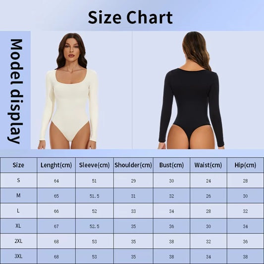 Curvear®️Women's Long Sleeve Bodysuit Shapewear Slim Fit Elastic Square Neck Leotard Overalls Tops "