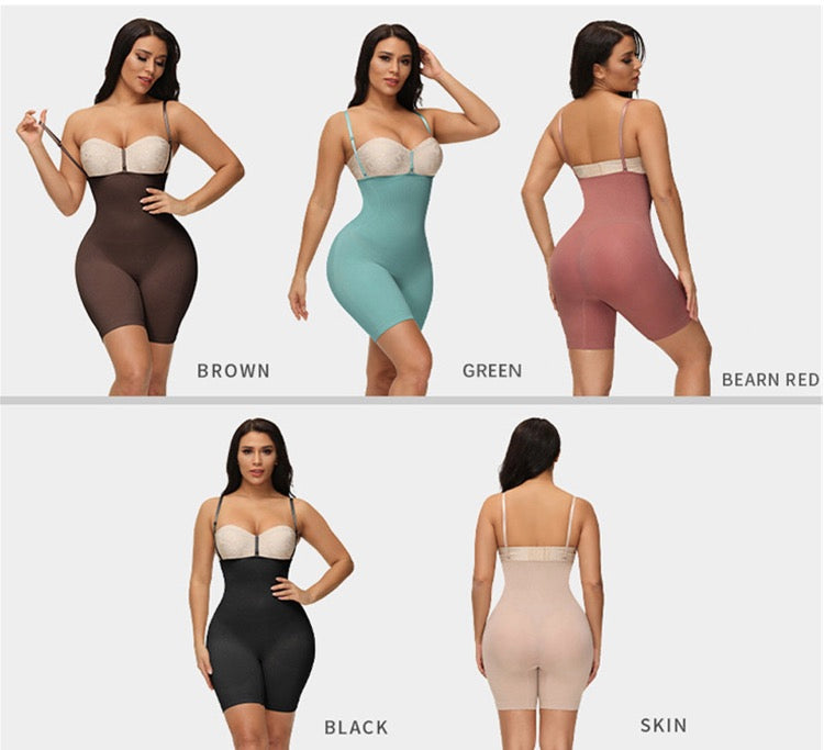 Curvear®️Women Seamless Lightweight Layer Open-Bust Firm Triple Control Plus Size Thigh Slimmer Postpartum Tummy Control Body Shaper Comfortable for Under Dress Butt Lifter Mid-Thigh Bodysuit