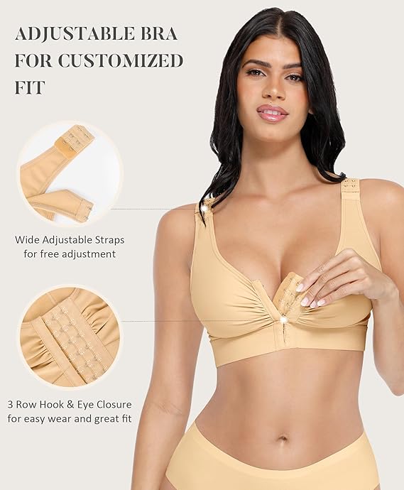 Curvear®️Women One Piece Seamless Reversible Wireless Comfort Bust Support Front Buckle Shaper Bra for Women Shapewear