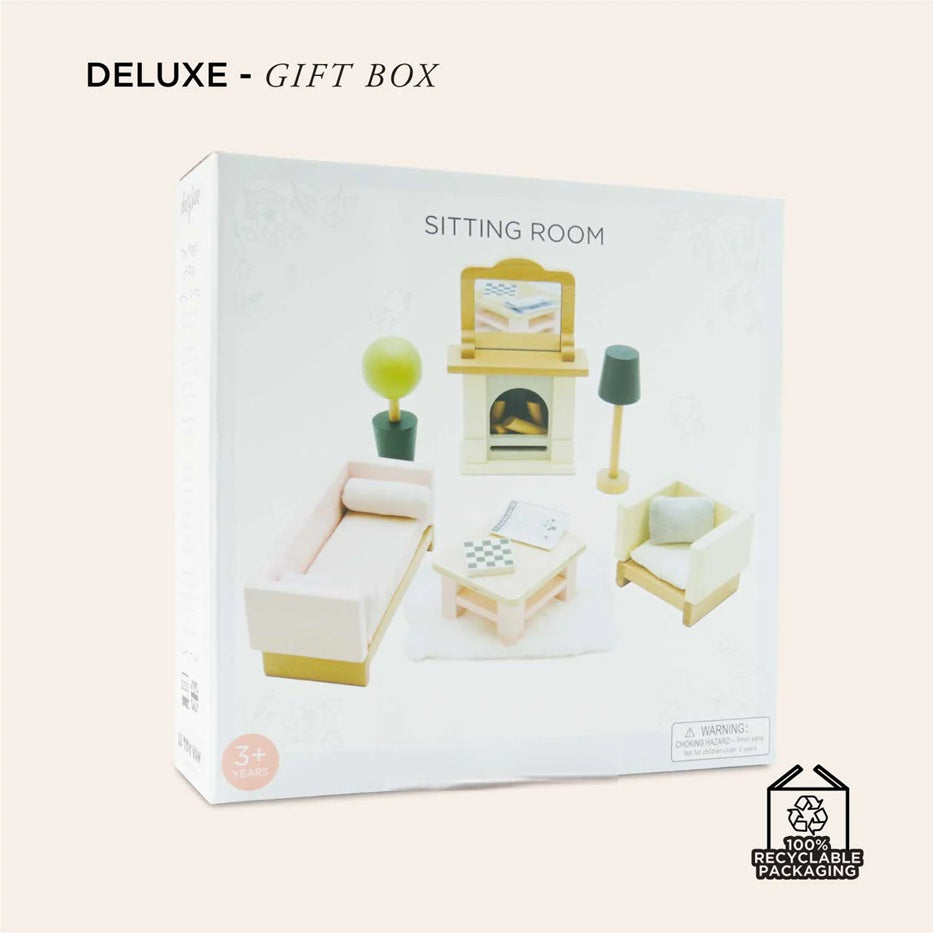 Wooden Dollhouse Furniture Miniature Toy Furniture with Family Dolls for Kids, Pretend Play Room Décor for Bedroom, Kitchen, Bathroom & Living Room