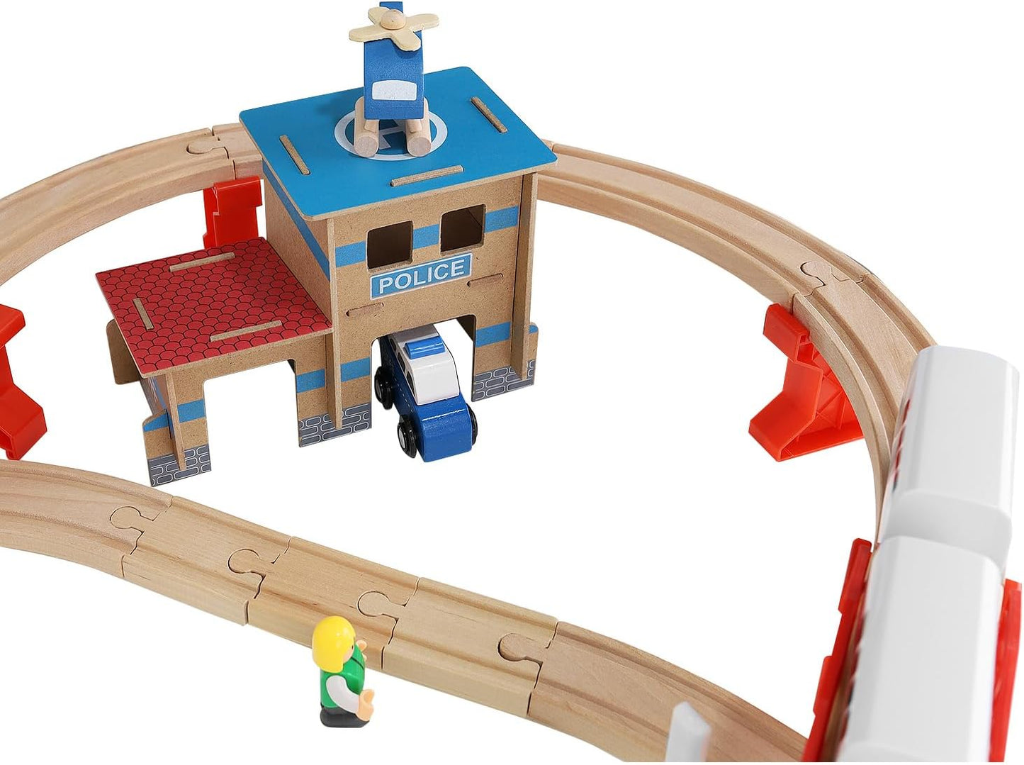 Wooden Train Set for Kids –  City Railway Toy with Track, Station, Vehicles, Trees, Figures & Buildings – Compatible with Major Brands – Educational & Imaginative Play Set