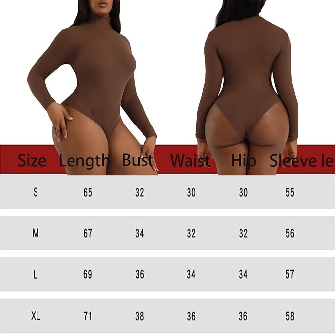 Curvear®️Women Full Sculpting Thong Tummy Control Shapewear Seamless Turtleneck One Piece Long Sleeve Bodysuit