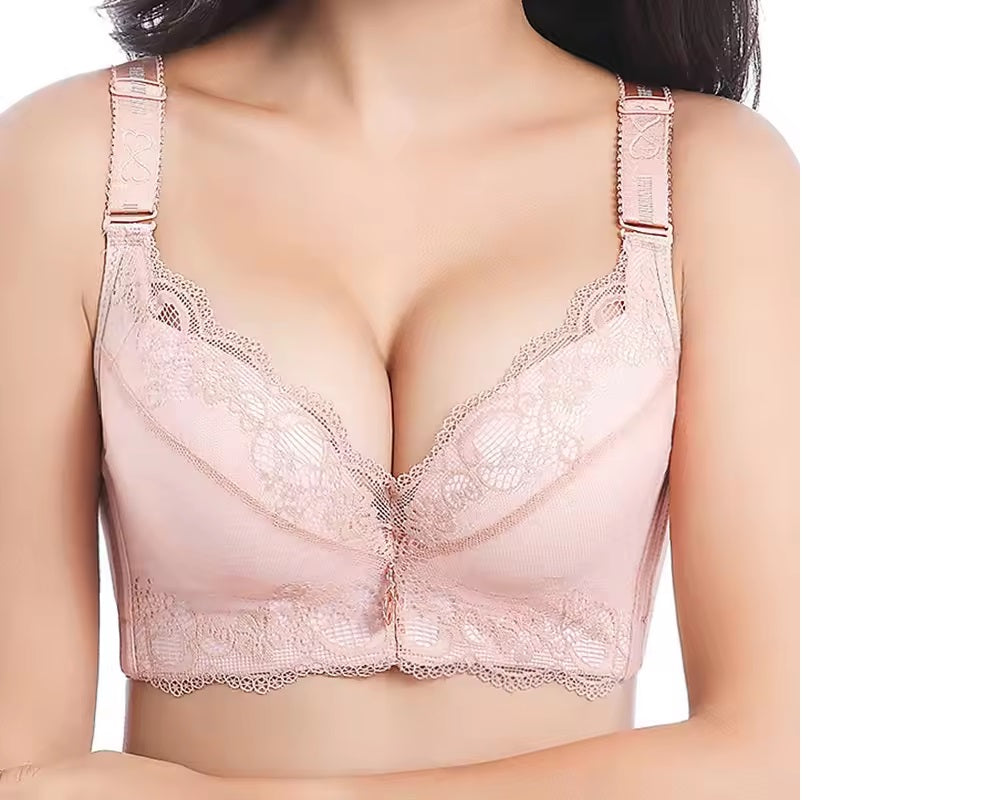 Curvear®️Push Up Bras for Women Plus Size Lace Underwire Full-Coverage Everyday Bra black-beige, blue-beige