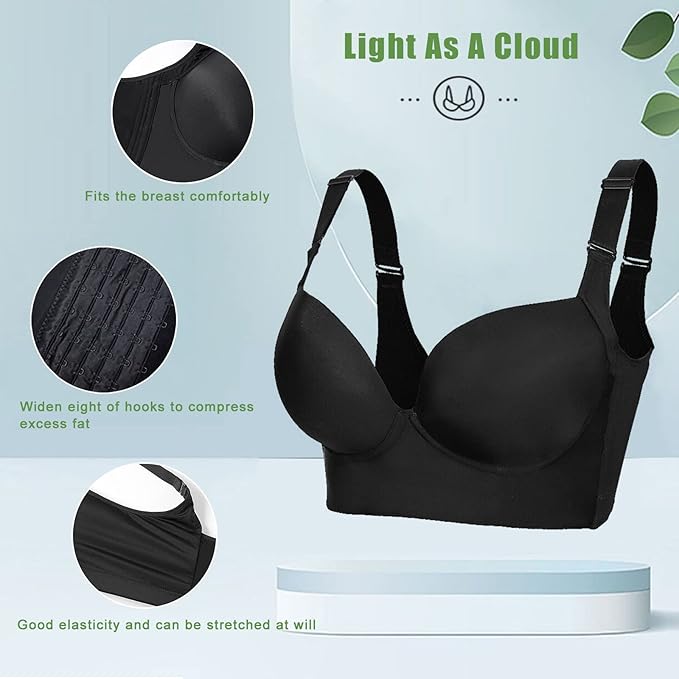 Curvear®️Women's Push Up Bra, Full-Coverage Underwire Bra, Hide Back Fat Deep Cup Bra, Smoothing T-Shirt Bra, Sculpting Uplift Bra