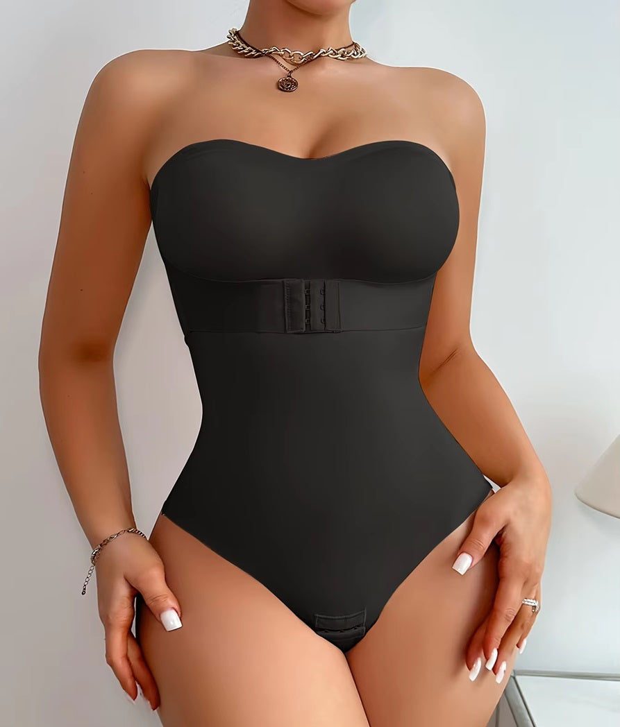 Curvear®️Women's Strapless Sleeveless Tube Bodysuit Hook and Eye Front Closure Shapewear