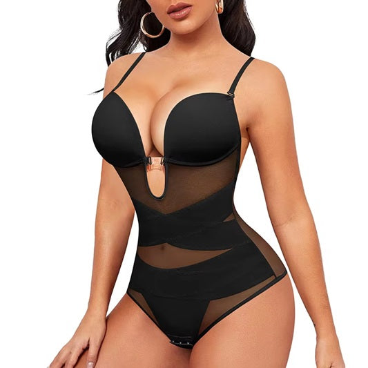 Curvear®️Bodysuit Shapewear for Women Tummy Control Backless Body Shaper U Plunge Built-in Bra Waist Trainer Corset