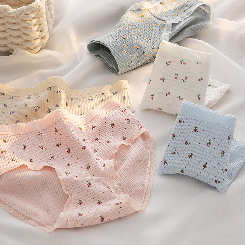 Curvear Girls' Pure Cotton Underwear – Small Flowers Lace Thread Panties for Comfort Pack 5