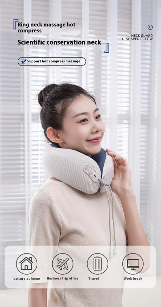 Smart Neck Massager Pillow with Heat, Vibration & Bluetooth | Electric Rechargeable Neck Support for Travel, Home & Office | Relieves Neck Pain & Tension – Ergonomic U-Shaped Design