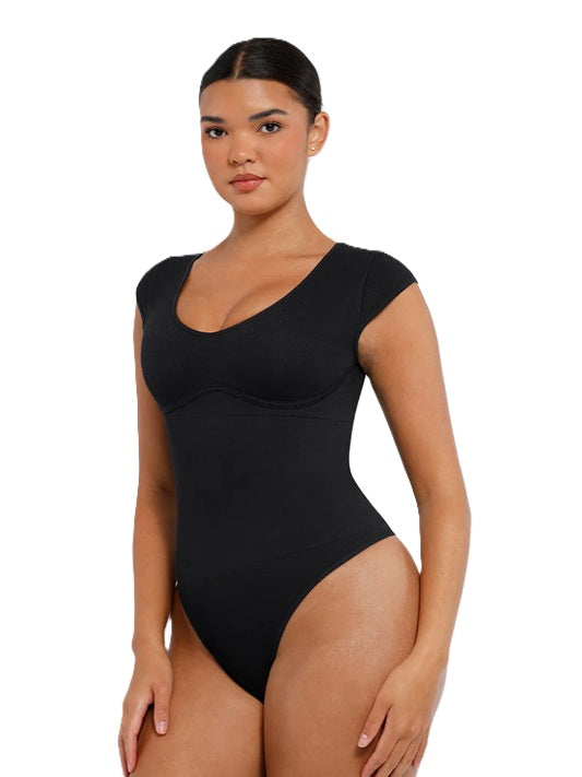 Women's Tummy Control Bodysuit Shapewear – Seamless Slimming Compression Body Shaper with Short Sleeves – Comfortable Sculpting Fit for Daily Wear, Dresses & Postpartum Support
