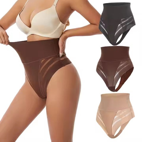 Curvear®️Women High Waist Thong Shaper Tummy Control Slimming Shapewear Butt Lifter Thong Stripe Lace T-Back Seamless Panties