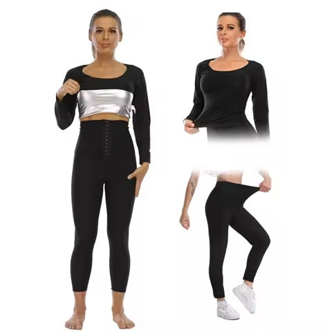 Curvear®️Plus Size Women's Weight Loss Sweat Suits Running Fitness Gym Exercise Slimming Hot Sauna Jacket and Pants
