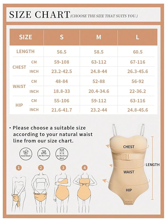 Curvear®️Women's Strapless Sleeveless Tube Bodysuit Hook and Eye Front Closure Shapewear