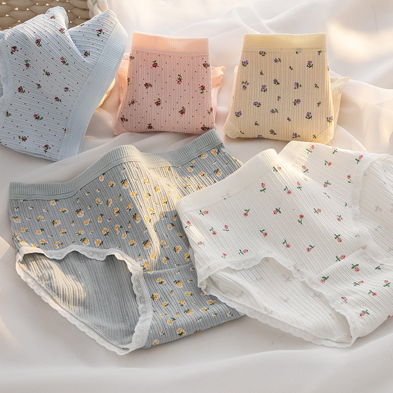 Curvear Girls' Pure Cotton Underwear – Small Flowers Lace Thread Panties for Comfort Pack 5