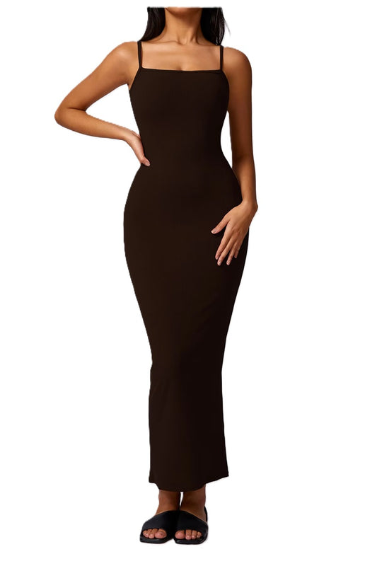 Women's Ribbed Knit Bodycon Maxi Dress - Sleeveless Square Neck Stretchy Tank Dress for Summer, Casual, Party, Beach, or Daily Wear