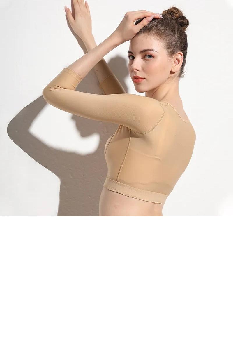 Curvear®️Women shaper tops arm compression post surgery push up front breasted long sleeves bra slimmimg shapewear