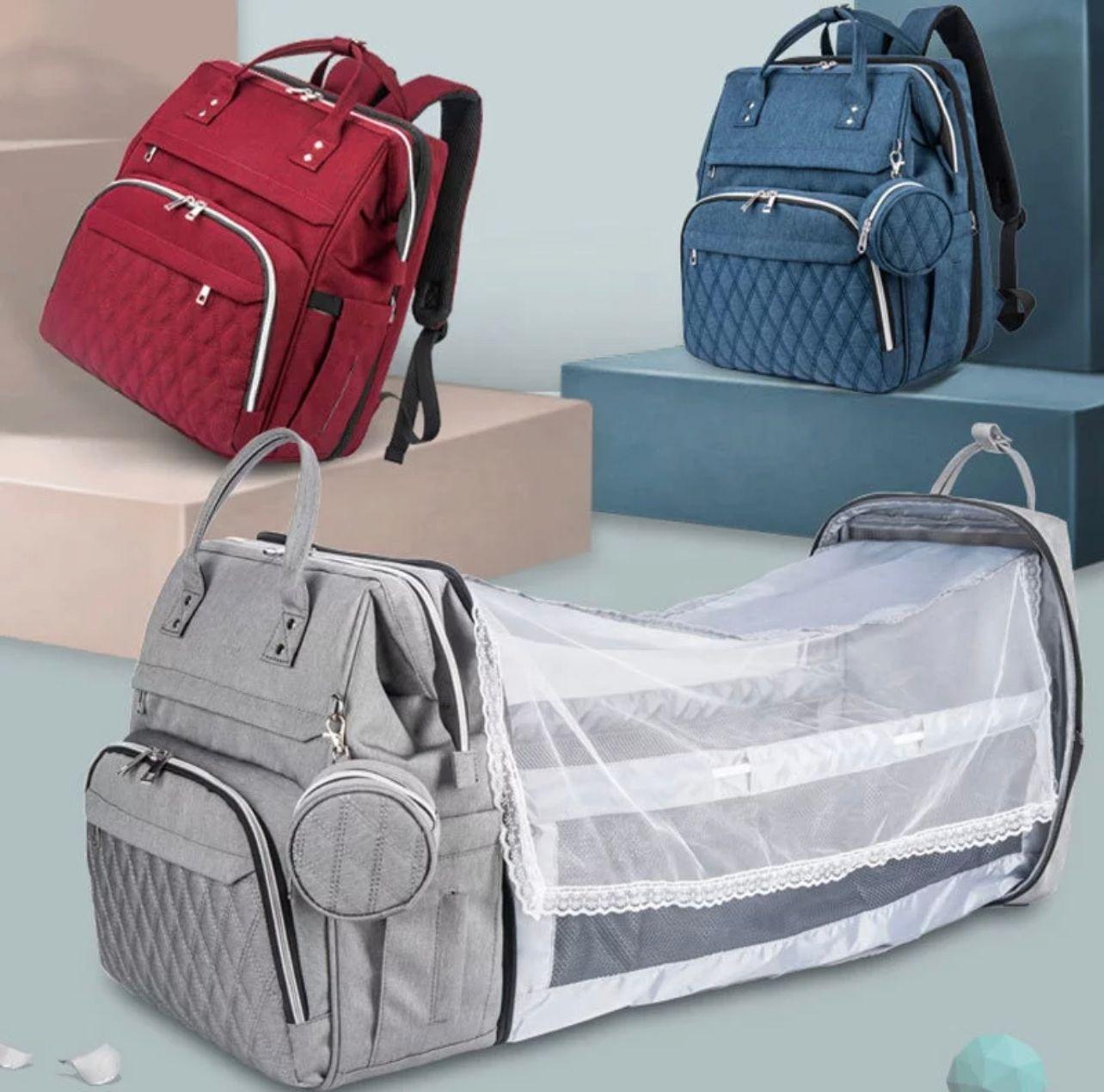 Curvear®️Diaper Bag Backpack with Changing Station, Diaper Bags for Baby Boys Girls,Portable Foldable Travel Bassinet with Changing Mat and Bed Net, Nappy Bag with Crib, Large Capacity Wide Open