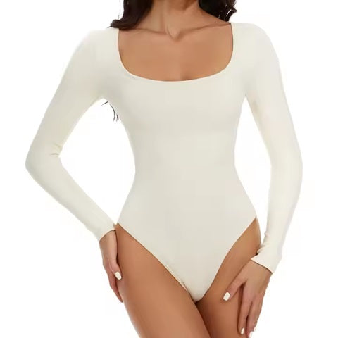 Curvear®️Women's Long Sleeve Bodysuit Shapewear Slim Fit Elastic Square Neck Leotard Overalls Tops "
