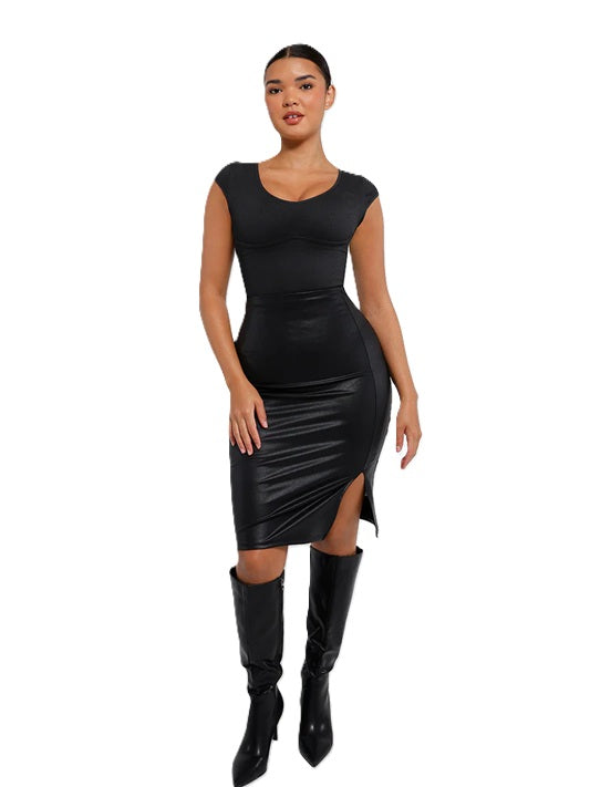 Women's Tummy Control Bodysuit Shapewear – Seamless Slimming Compression Body Shaper with Short Sleeves – Comfortable Sculpting Fit for Daily Wear, Dresses & Postpartum Support