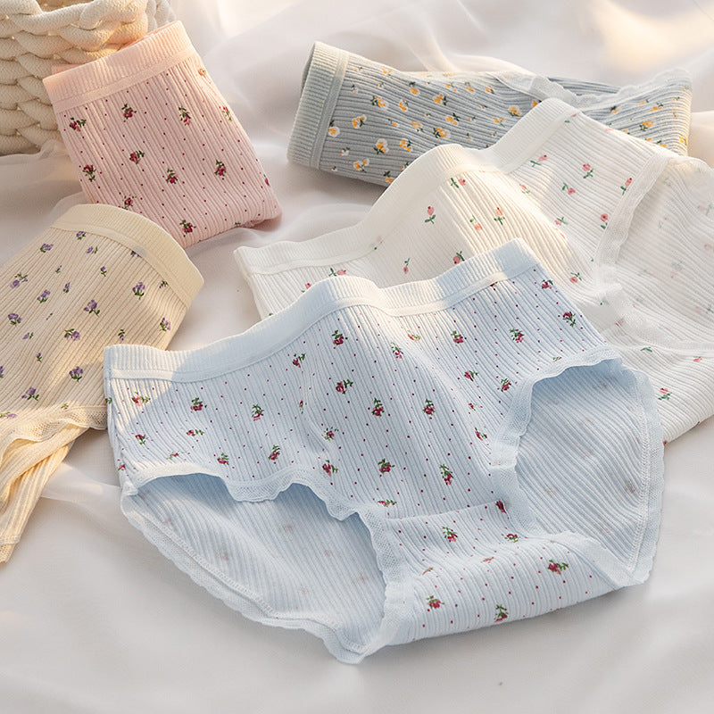 Curvear Girls' Pure Cotton Underwear – Small Flowers Lace Thread Panties for Comfort Pack 5