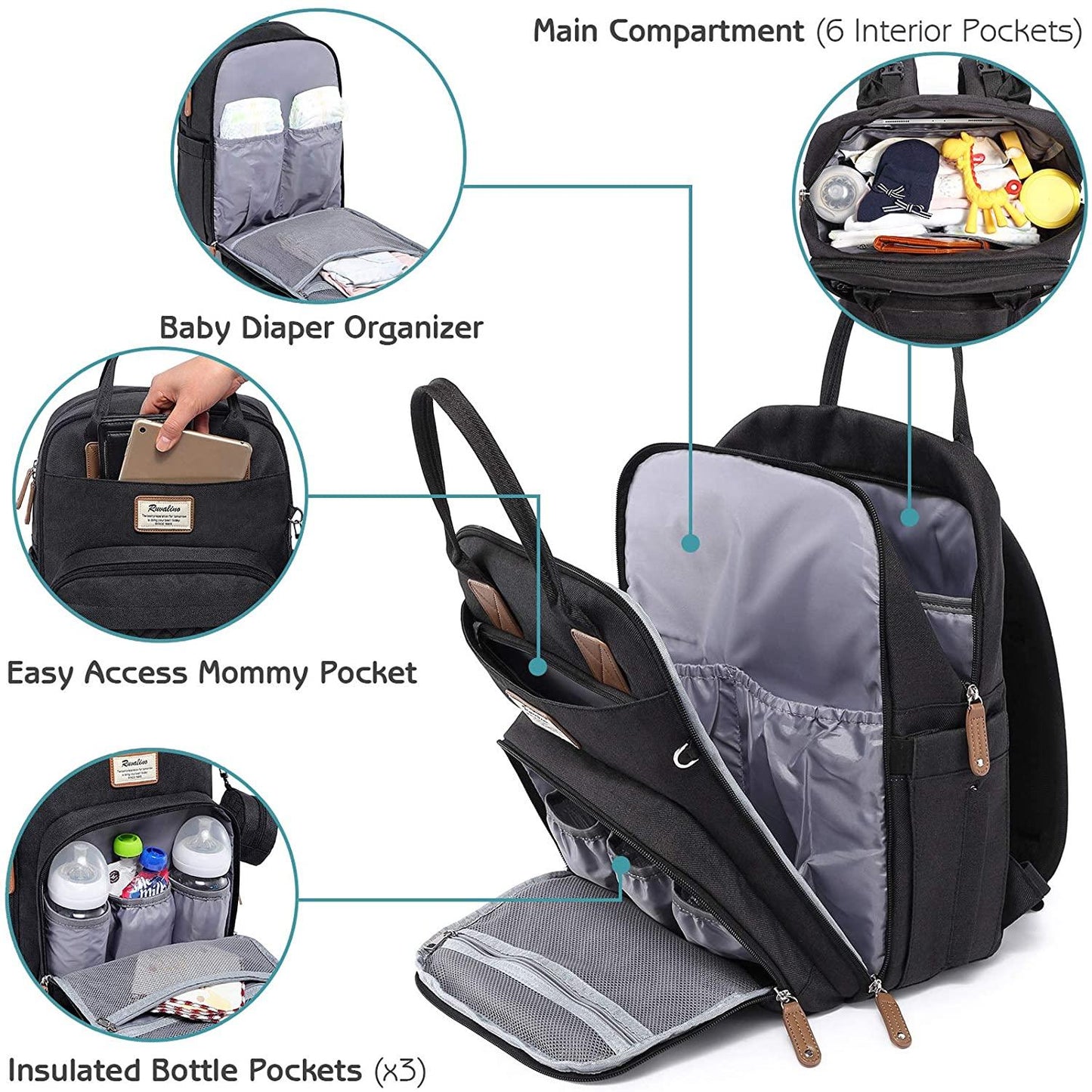 Curvear®️Diaper Bag Backpack with Changing Station, Diaper Bags for Baby Boys Girls,Portable Foldable Travel Bassinet with Changing Mat and Bed Net, Nappy Bag with Crib, Large Capacity Wide Open