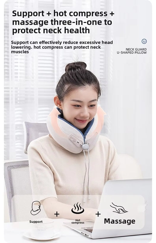 Smart Neck Massager Pillow with Heat, Vibration & Bluetooth | Electric Rechargeable Neck Support for Travel, Home & Office | Relieves Neck Pain & Tension – Ergonomic U-Shaped Design