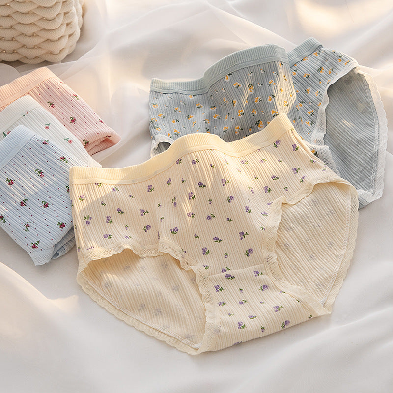 Curvear Girls' Pure Cotton Underwear – Small Flowers Lace Thread Panties for Comfort Pack 5