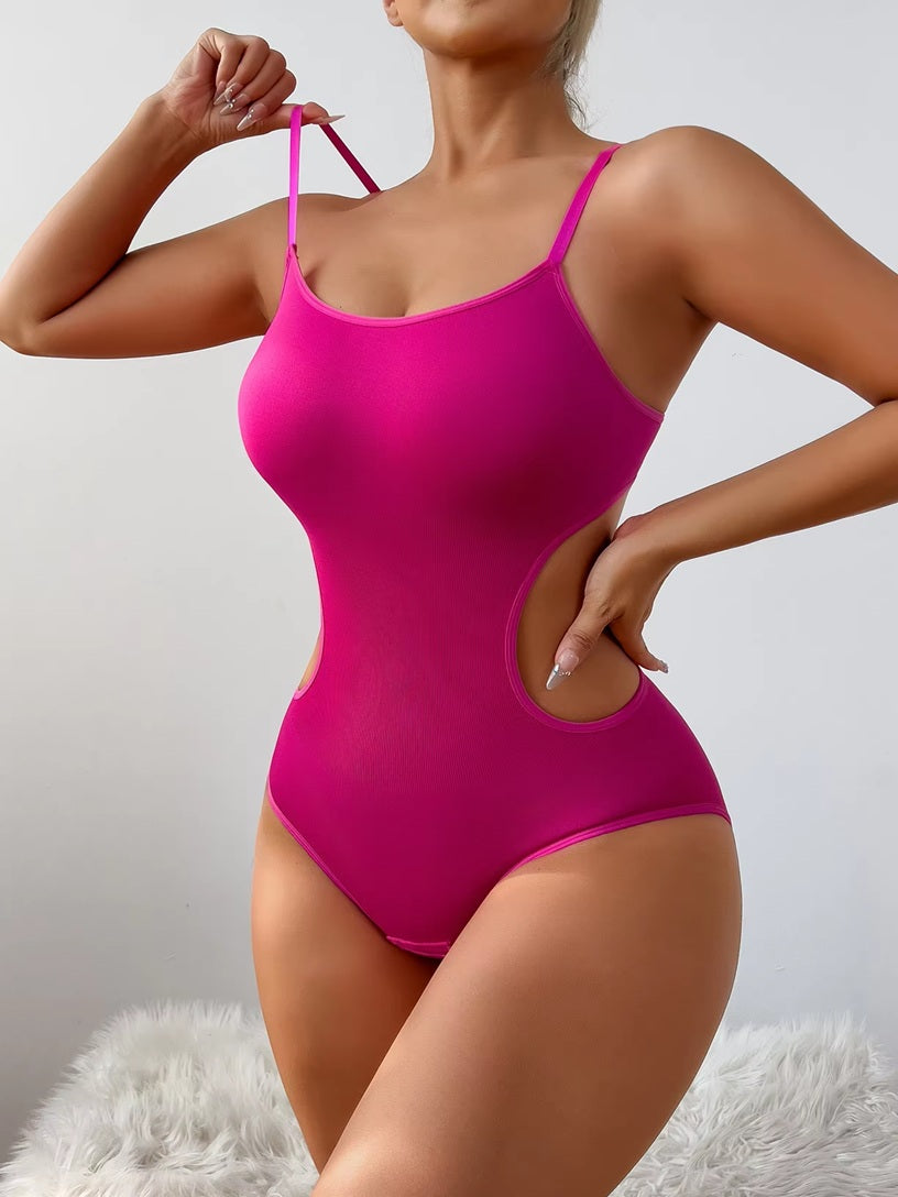 Women's Black Cut-Out Bodysuit – Sexy One-Piece Lingerie with Spaghetti Straps