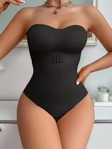 Curvear®️Women's Strapless Sleeveless Tube Bodysuit Hook and Eye Front Closure Shapewear