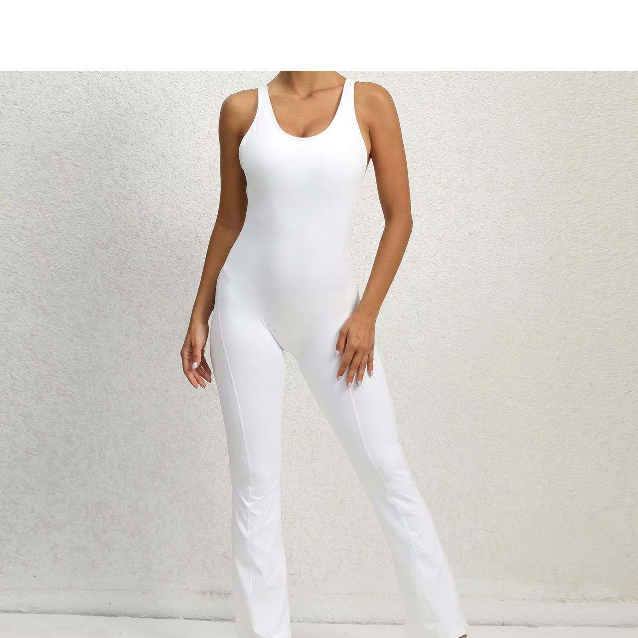 Curvear®️Lift the Buttocks Bodysuit Flare Pant Open Back Beauty Dress U Neck Built in Bra Sleeveless Gym Training Set Sport Yoga Jumpsuit