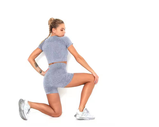 Curvear ®️Women Seamless Gym Set Long Sleeve Crop Top High Waist Tummy Control Sports Leggings Seamless Gym Clothing Sexy Girls Sports Suit