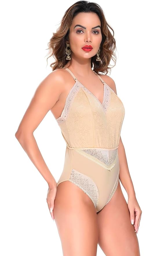 Elegant Green Lace Bodysuit for Women – Deep V Neck, Sheer Mesh Lingerie, Sexy One-Piece Outfit