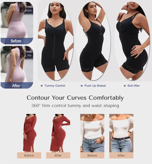 Curvear®️Women Latex Shaper t Cincher Slimming Zipper Buckle Full Body Shape Tummy t Control Bods Butt Lifter Shapewear