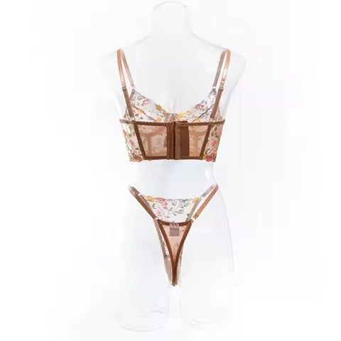 Curvear®️Womens Sexy Lingeries Sets Mesh See Through Spaghetti Strap Bras Thongs Set Girls 2pieces Lace Mesh Underwear Panties
