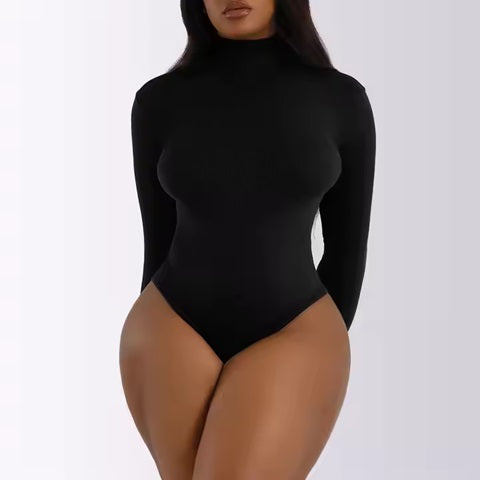 Curvear®️Women Full Sculpting Thong Tummy Control Shapewear Seamless Turtleneck One Piece Long Sleeve Bodysuit