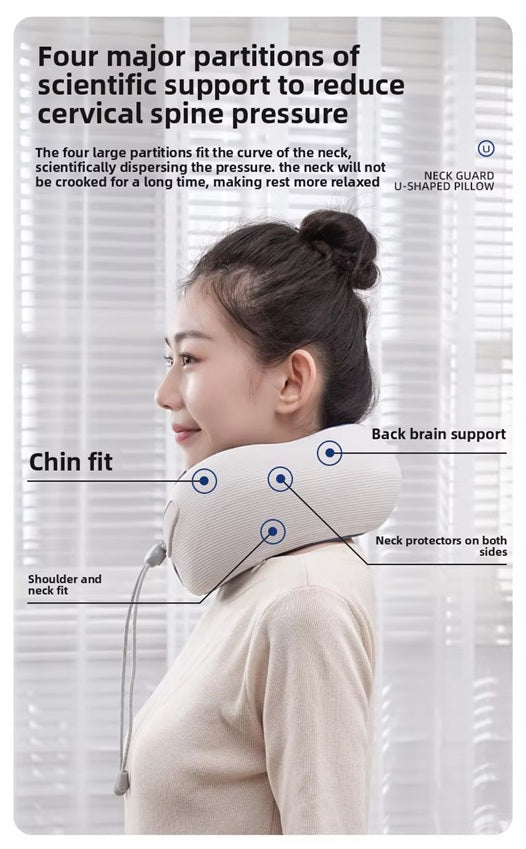Smart Neck Massager Pillow with Heat, Vibration & Bluetooth | Electric Rechargeable Neck Support for Travel, Home & Office | Relieves Neck Pain & Tension – Ergonomic U-Shaped Design