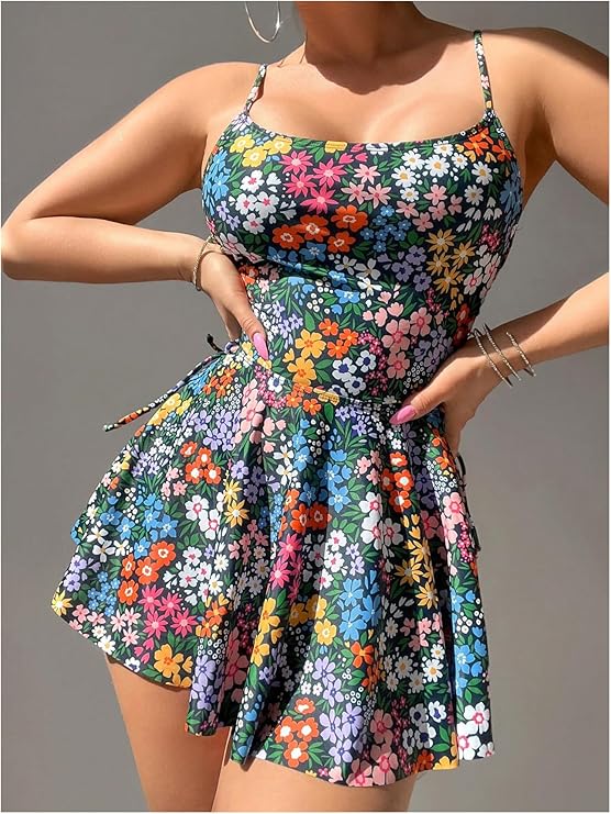 Women's Floral Summer Mini Dress – Spaghetti Strap Sleeveless Fit and Flare Casual Sundress, Sexy A-Line Skater Dress for Vacation, Beach, or Party