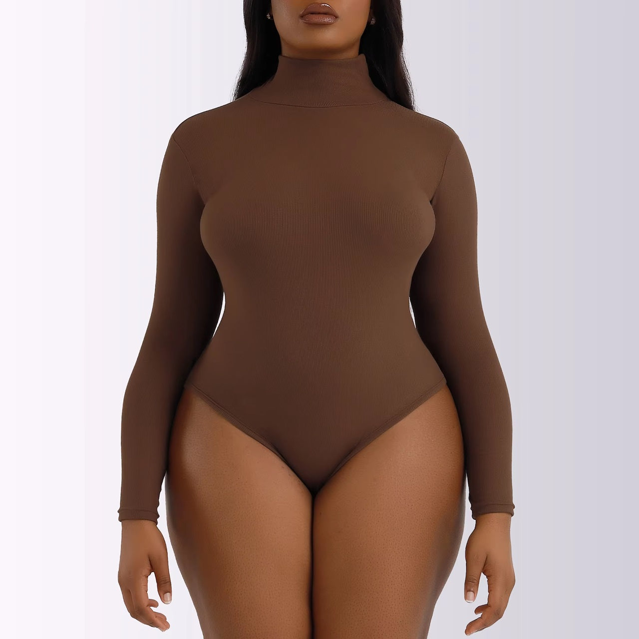 Curvear®️Women Full Sculpting Thong Tummy Control Shapewear Seamless Turtleneck One Piece Long Sleeve Bodysuit