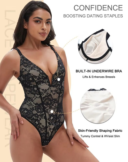 Sexy Lace Bodysuit for Women – Deep V Neck Lingerie Teddy | Backless Slim Fit One-Piece – Comfortable & Elegant Nightwear.