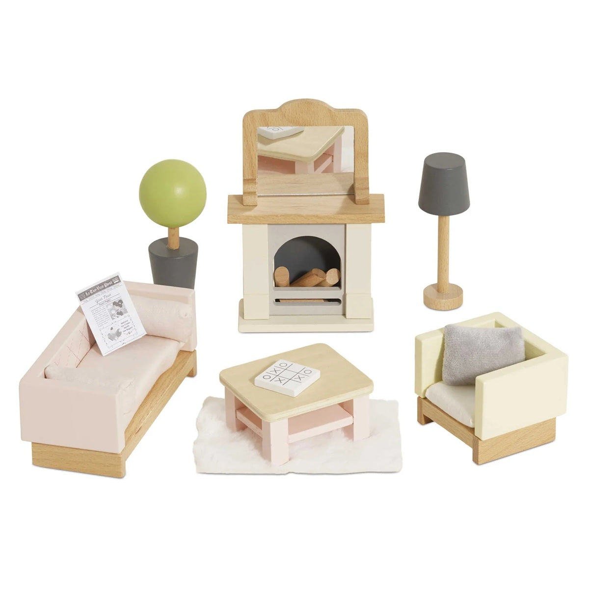 Wooden Dollhouse Furniture Miniature Toy Furniture with Family Dolls for Kids, Pretend Play Room Décor for Bedroom, Kitchen, Bathroom & Living Room