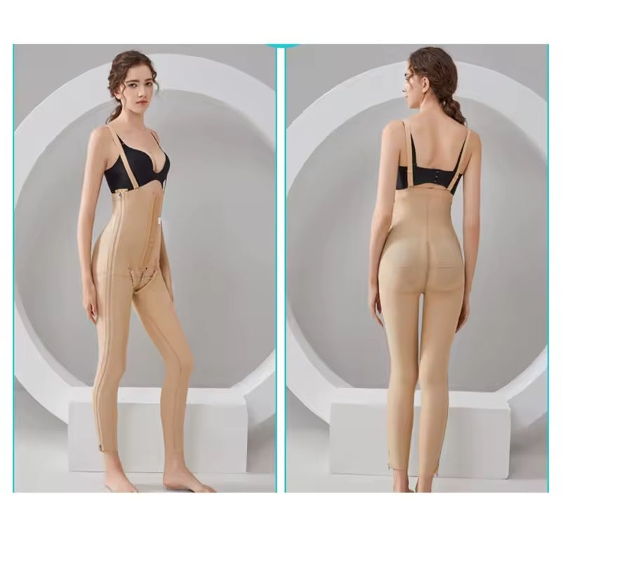 Curvear®️Women's Body Shapewear Thigh Liposuction Leggings Postpartum Leg Shaping Zipper Open Crotch 3 Breasted Tummy Control Panties