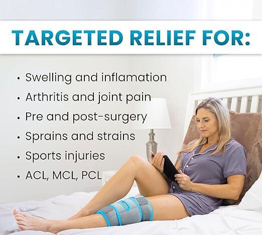 Cuvear®️Knee Ice Pack Wrap - Cold/Hot Gel Compression Brace - Heat Support Strap for Arthritis Pain, Athletic Injury, Osteoarthritis, Women, Men, Running, Meniscus and Patella Surgery