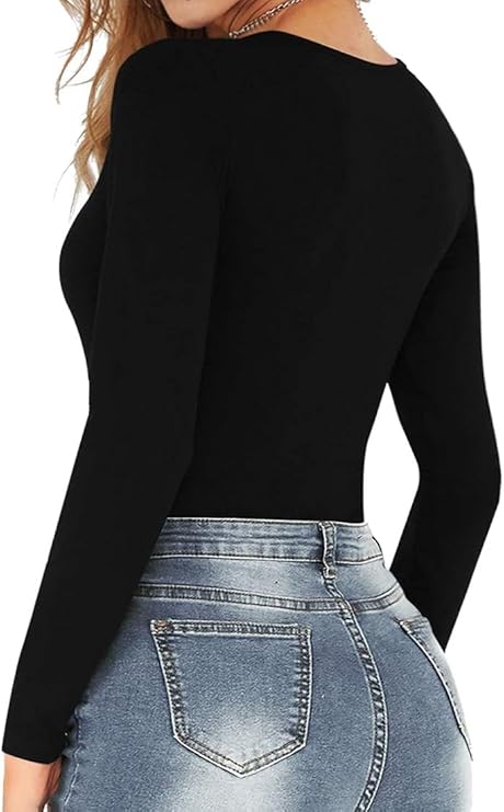 Curvear®️Women's Long Sleeve Bodysuit Shapewear Slim Fit Elastic Square Neck Leotard Overalls Tops "