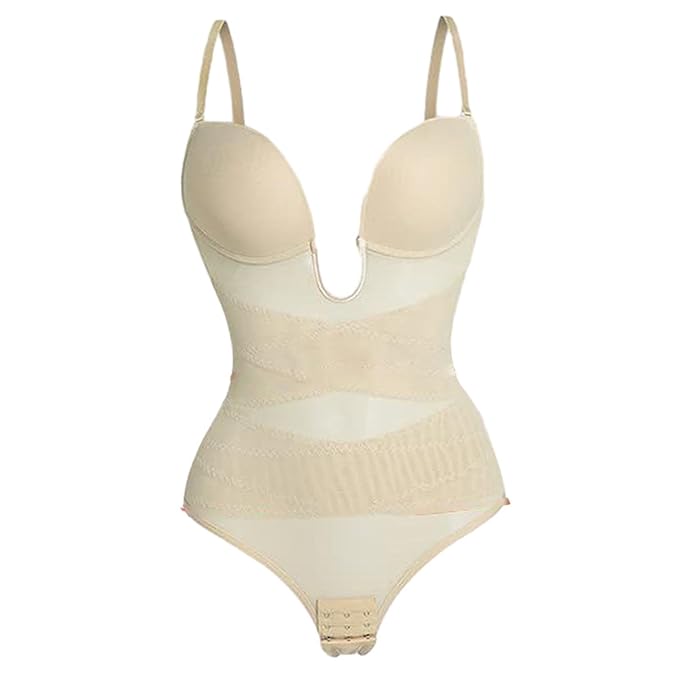 Curvear®️Bodysuit Shapewear for Women Tummy Control Backless Body Shaper U Plunge Built-in Bra Waist Trainer Corset