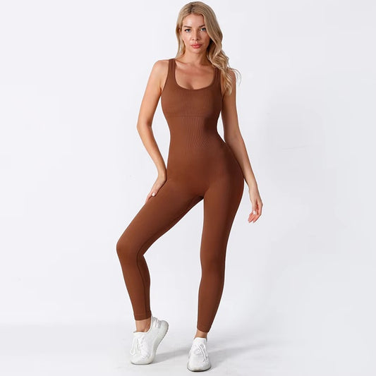 Curvear®️ Seamless Ribbed Tummy Control Shaper Yoga Jumpsuit Shapewear Bodysuit for Women Backless Jumpsuit