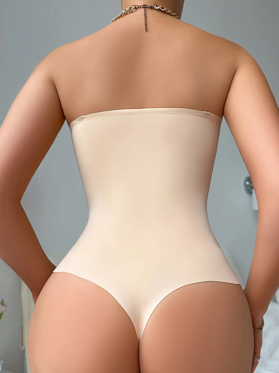 Curvear®️Women's Strapless Sleeveless Tube Bodysuit Hook and Eye Front Closure Shapewear