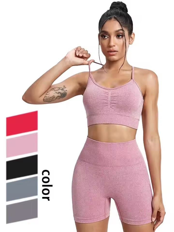 Curvear Seamless Sports Set for Women Yoga Bra Soaked Cycling Shorts Elastic Workout Outfit Sportswear 2 Piece Set