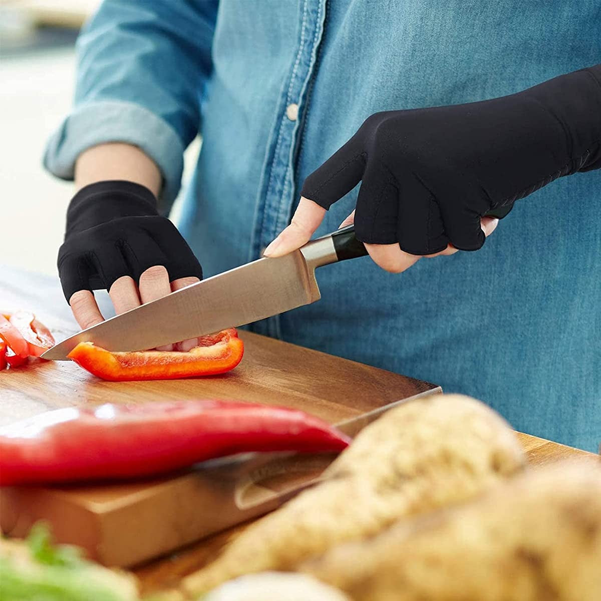 Curvear Fingerless Compression Gloves for Arthritis, Adjustable Wrist Strap, Copper, Men and Women, Oto, 1 Pair